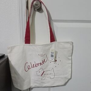 RADLEY LONDON White Canvas Tote with Red Accents